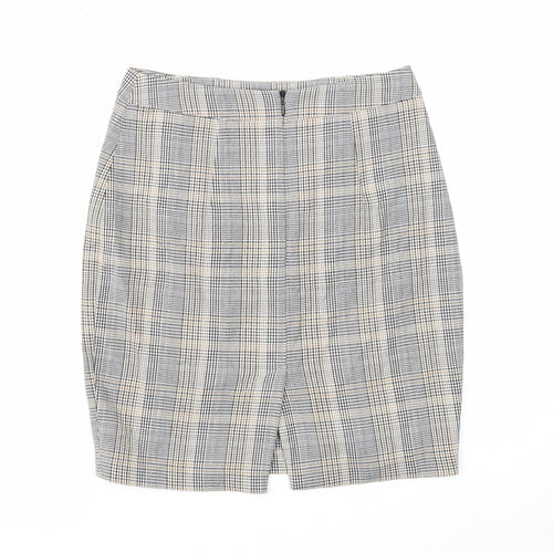 H&M Womens Multicoloured Plaid Polyester Straight & Pencil Skirt Size 8 Zip