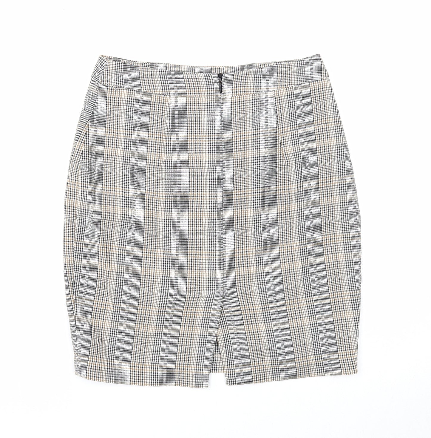H&M Womens Multicoloured Plaid Polyester Straight & Pencil Skirt Size 8 Zip