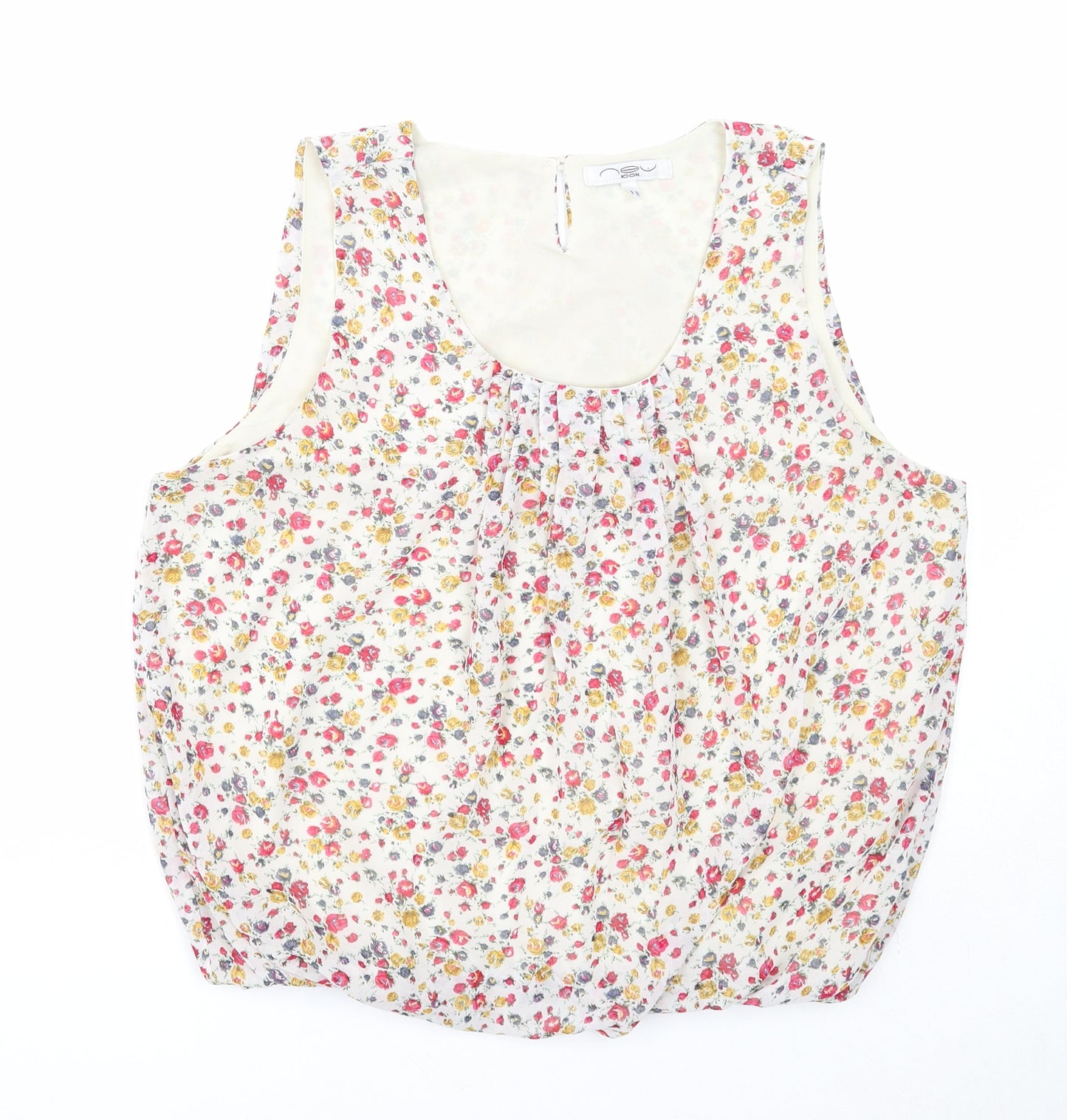 New Look Womens Beige Floral Polyester Basic Tank Size 10 Scoop Neck