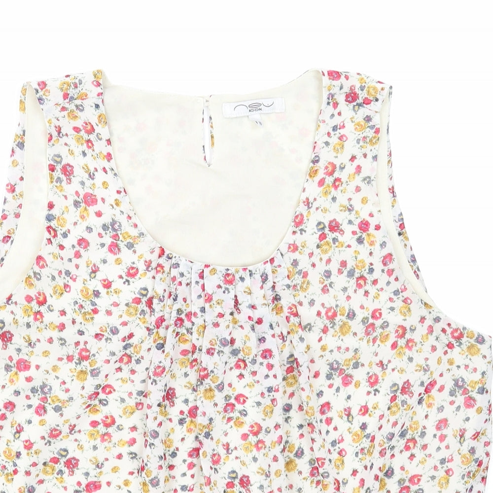 New Look Womens Beige Floral Polyester Basic Tank Size 10 Scoop Neck