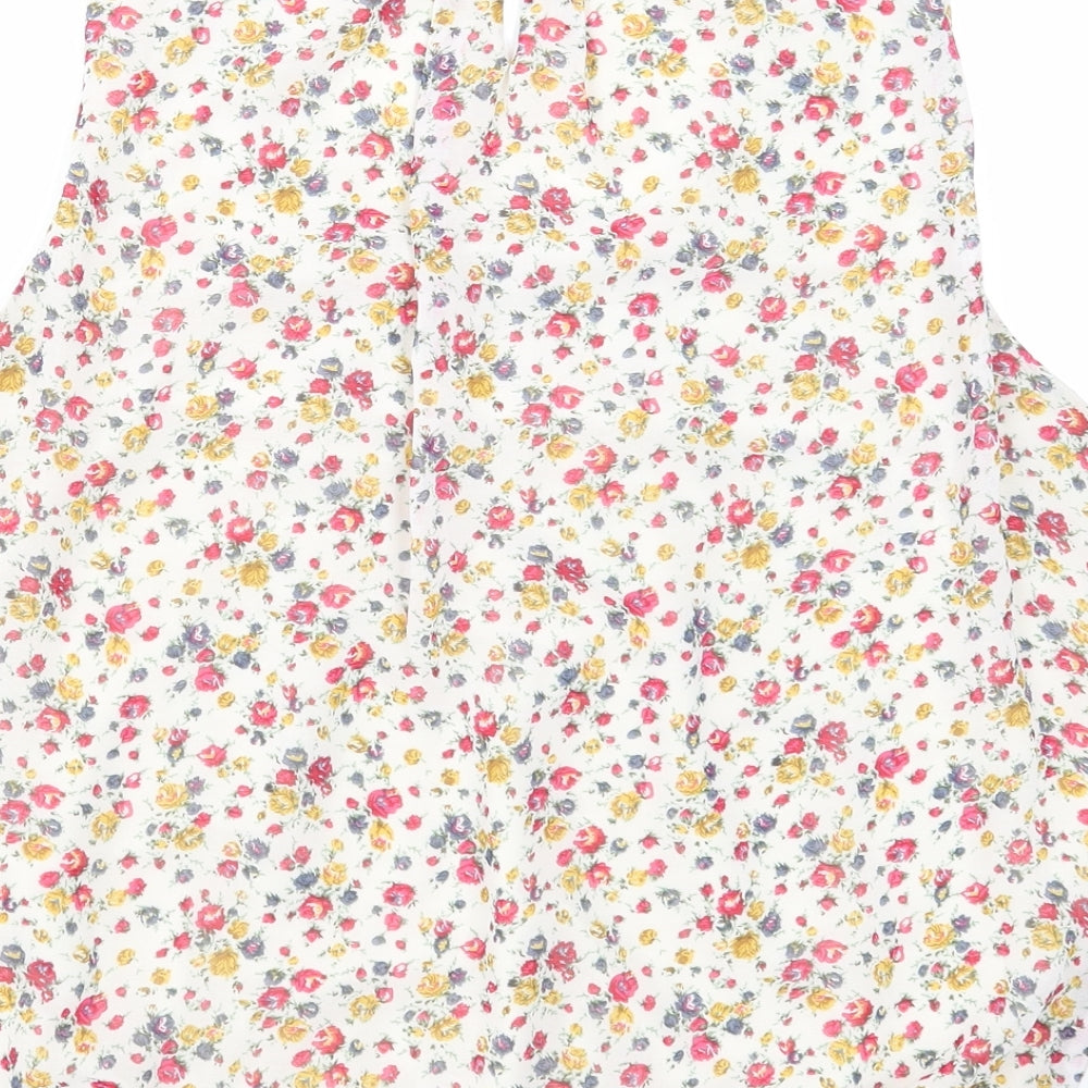 New Look Womens Beige Floral Polyester Basic Tank Size 10 Scoop Neck