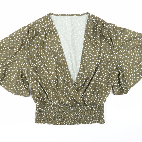 SheIn Womens Green Geometric Polyester Basic Blouse Size M V-Neck