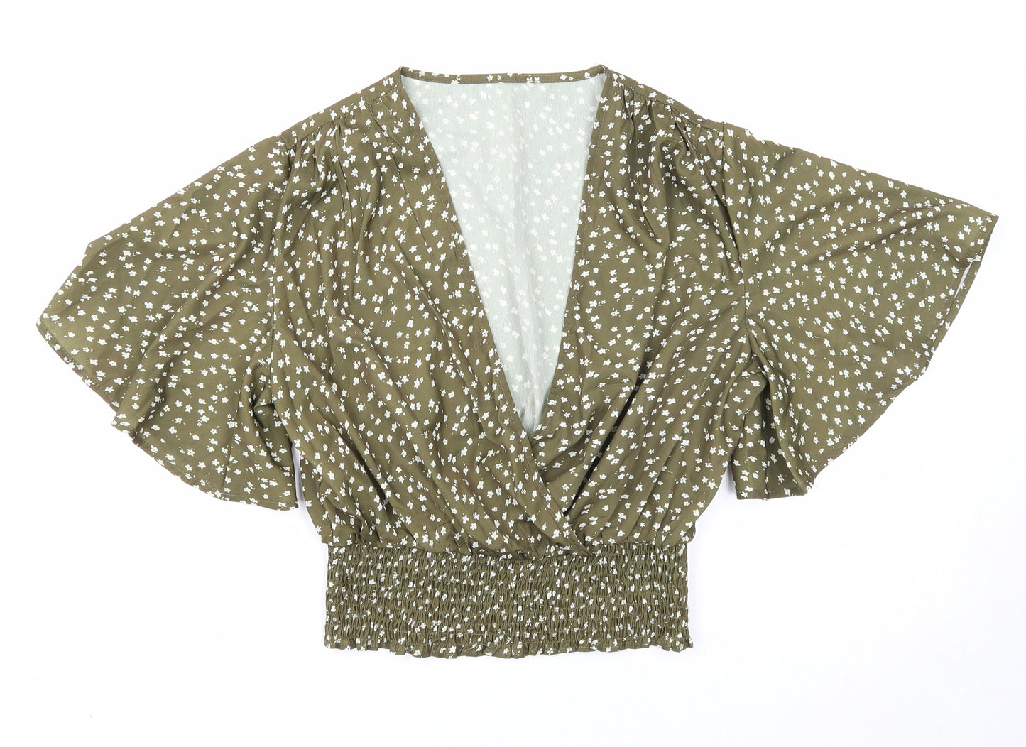 SheIn Womens Green Geometric Polyester Basic Blouse Size M V-Neck
