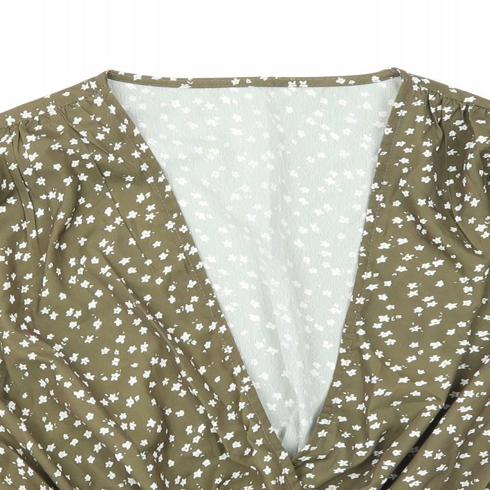 SheIn Womens Green Geometric Polyester Basic Blouse Size M V-Neck