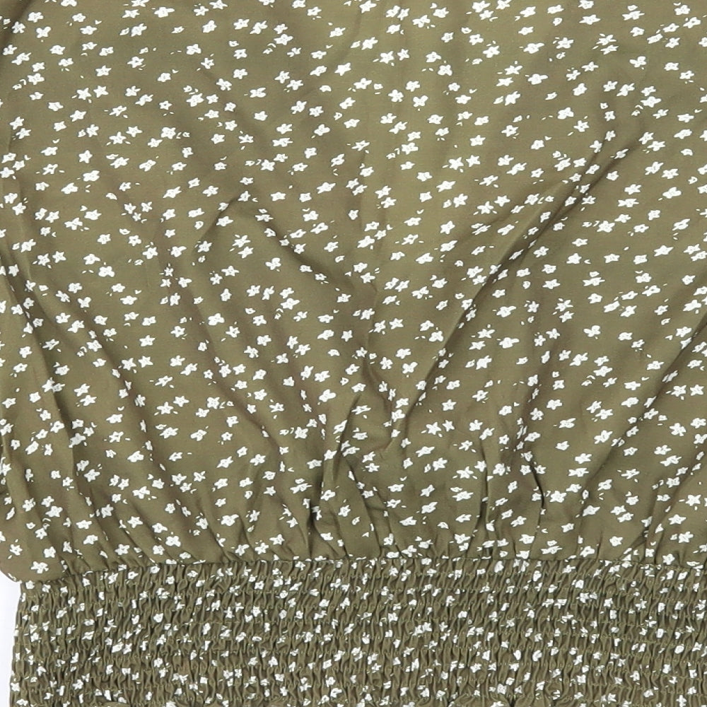 SheIn Womens Green Geometric Polyester Basic Blouse Size M V-Neck