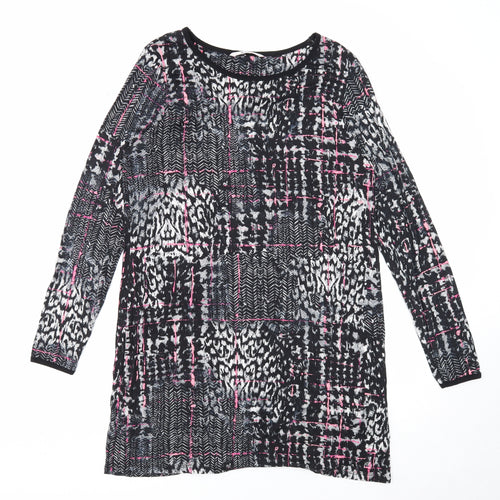 TU Womens Black Geometric Viscose A-Line Size 12 Round Neck Pullover