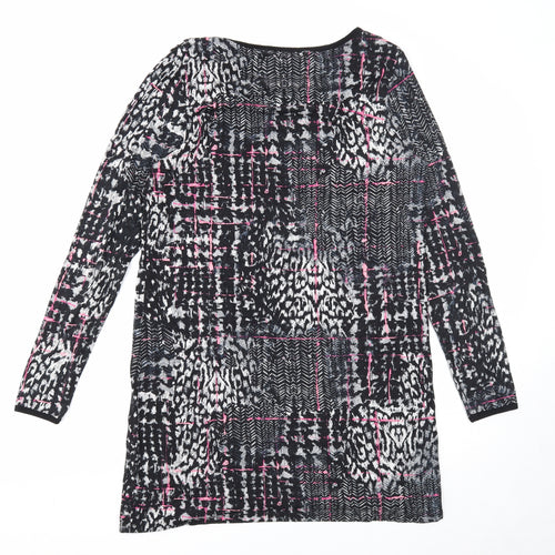 TU Womens Black Geometric Viscose A-Line Size 12 Round Neck Pullover