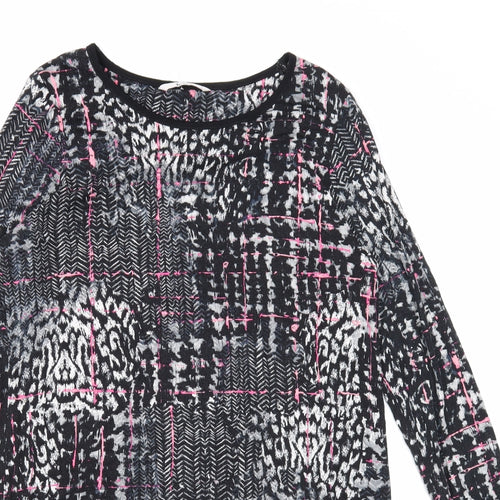 TU Womens Black Geometric Viscose A-Line Size 12 Round Neck Pullover