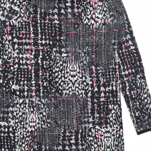 TU Womens Black Geometric Viscose A-Line Size 12 Round Neck Pullover