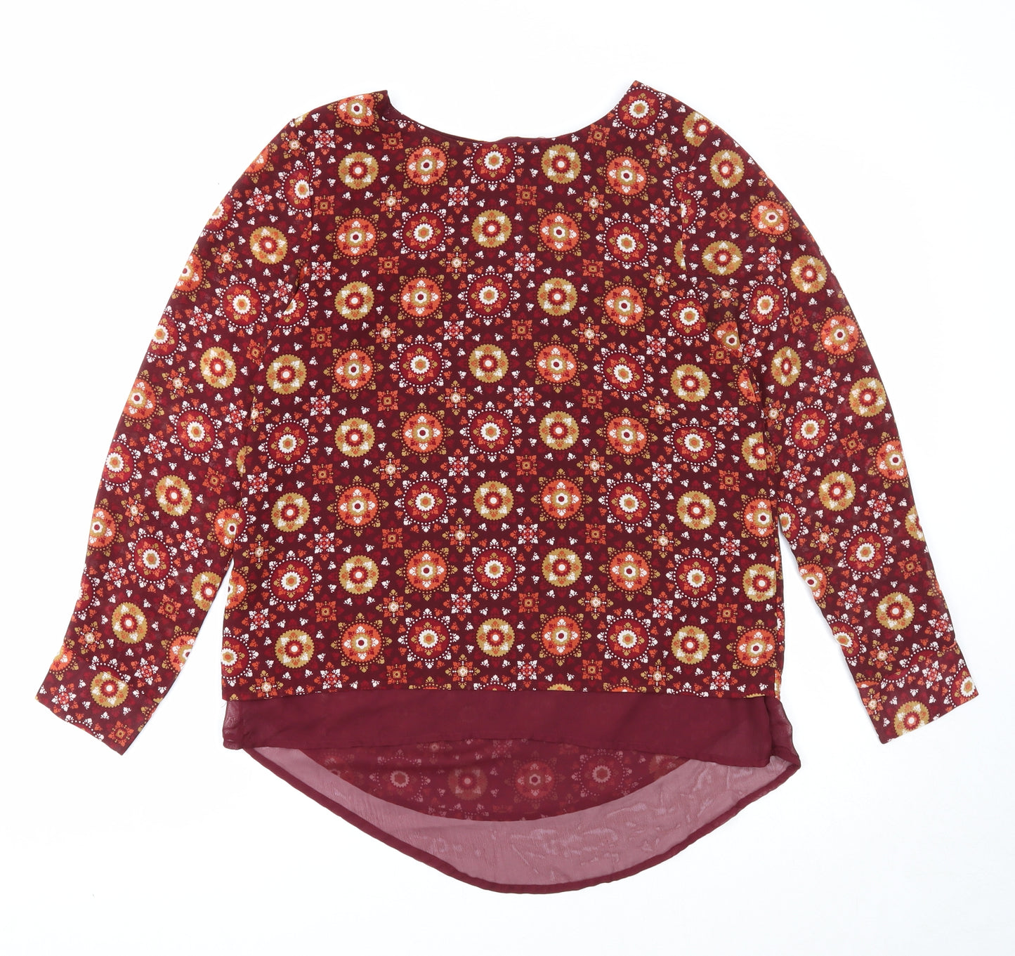 QED London Womens Purple Geometric Polyester Basic Blouse Size 10 Round Neck