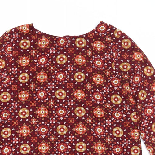 QED London Womens Purple Geometric Polyester Basic Blouse Size 10 Round Neck