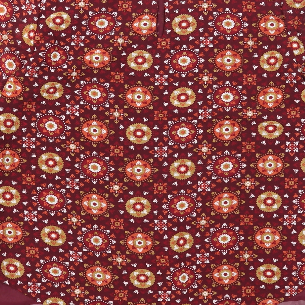 QED London Womens Purple Geometric Polyester Basic Blouse Size 10 Round Neck