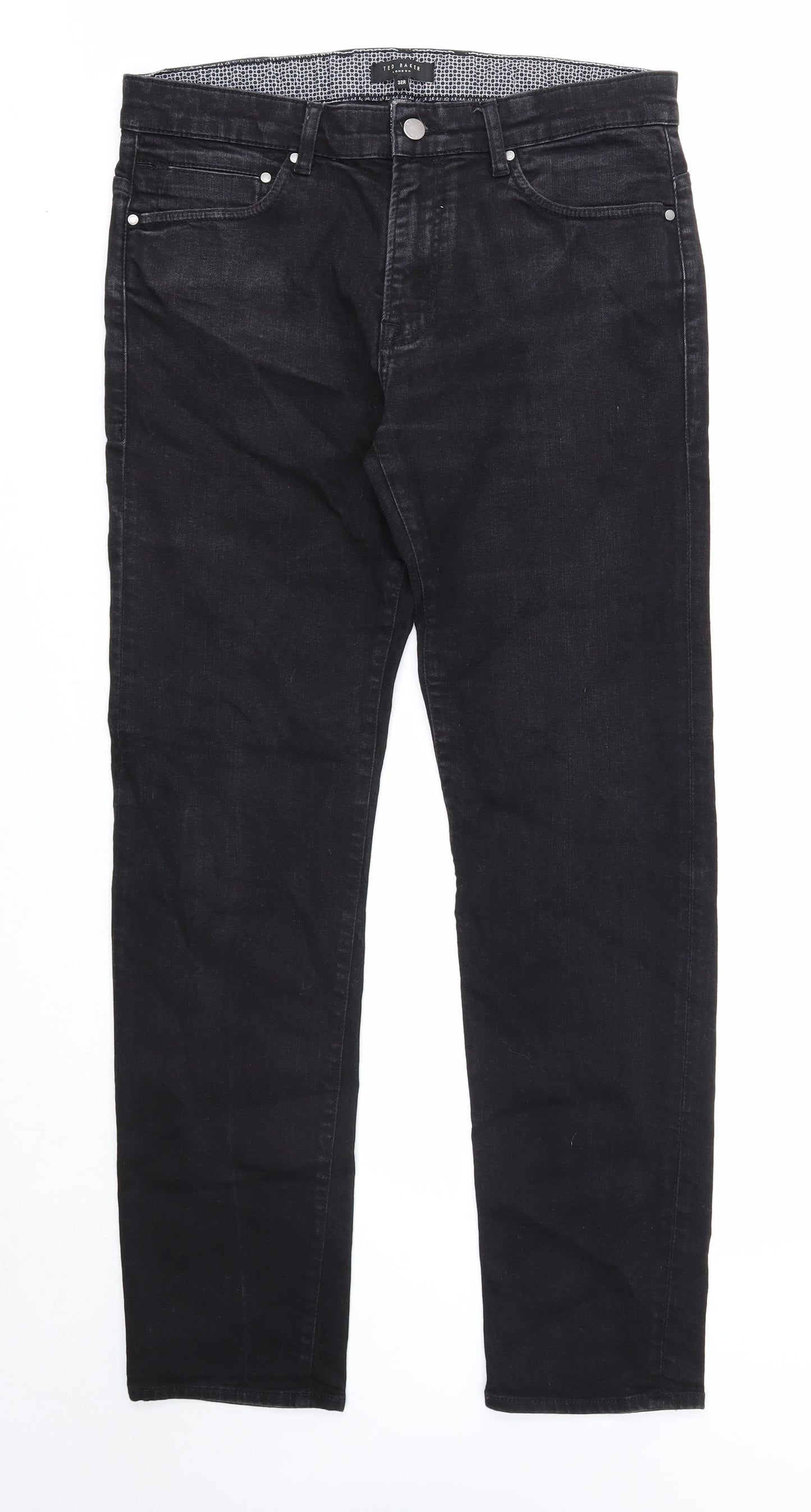 Ted Baker Mens Black Cotton Straight Jeans Size 32 in Regular Zip