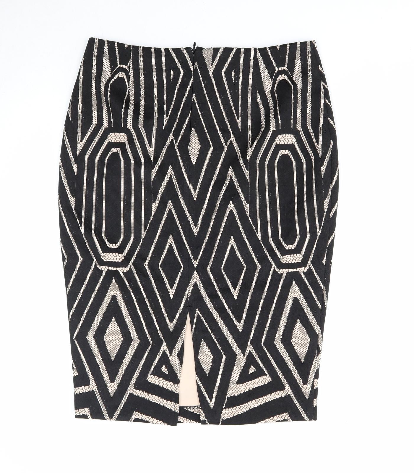 River Island Womens Black Geometric Polyester Straight & Pencil Skirt Size 14 Zip