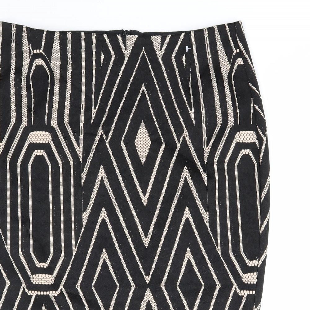 River Island Womens Black Geometric Polyester Straight & Pencil Skirt Size 14 Zip