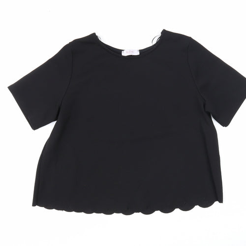 Blue Inc Womens Black Polyester Basic Blouse Size 8 Round Neck