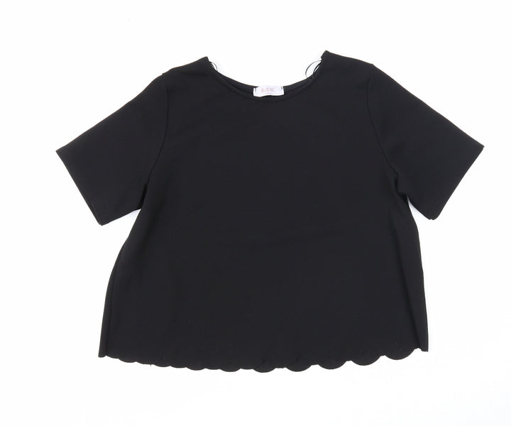 Blue Inc Womens Black Polyester Basic Blouse Size 8 Round Neck