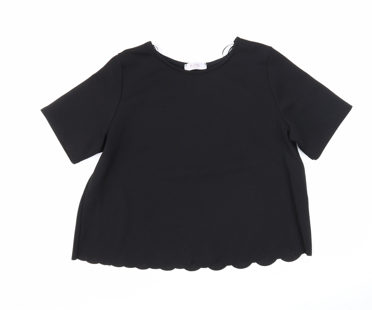 Blue Inc Womens Black Polyester Basic Blouse Size 8 Round Neck