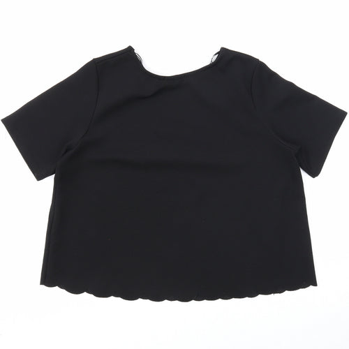 Blue Inc Womens Black Polyester Basic Blouse Size 8 Round Neck