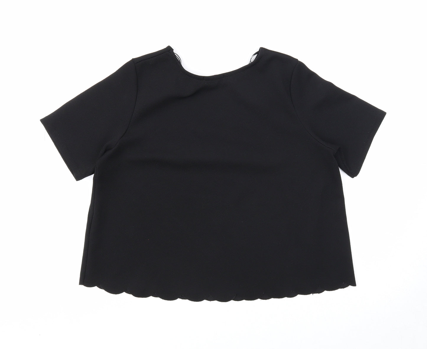 Blue Inc Womens Black Polyester Basic Blouse Size 8 Round Neck