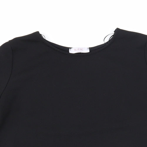Blue Inc Womens Black Polyester Basic Blouse Size 8 Round Neck