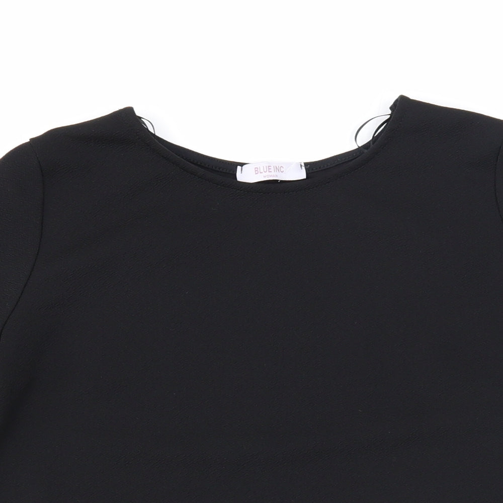 Blue Inc Womens Black Polyester Basic Blouse Size 8 Round Neck
