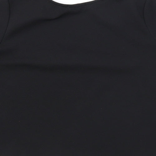 Blue Inc Womens Black Polyester Basic Blouse Size 8 Round Neck