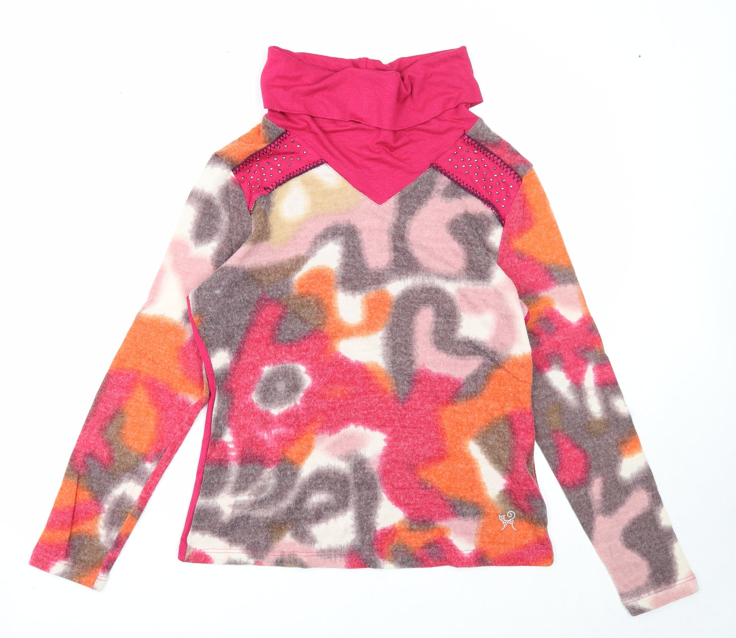 Viccio Womens Pink Roll Neck Geometric Acrylic Pullover Jumper Size 14