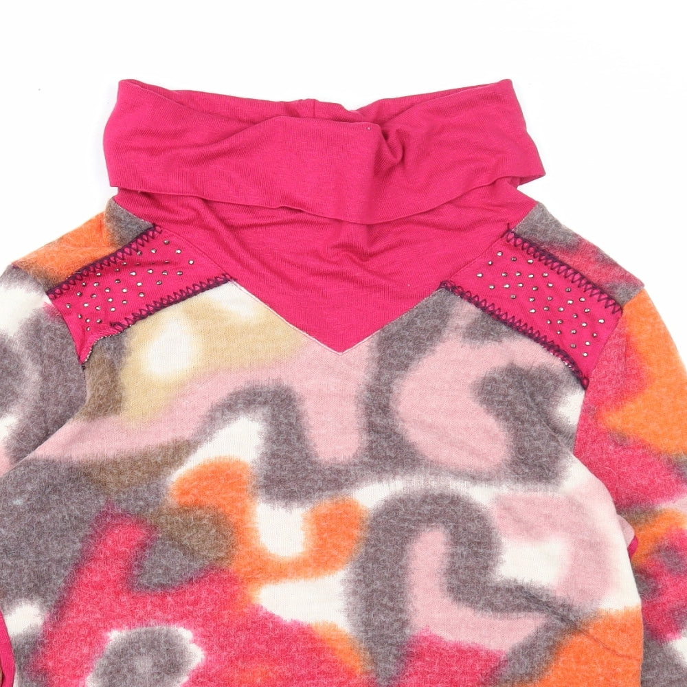 Viccio Womens Pink Roll Neck Geometric Acrylic Pullover Jumper Size 14