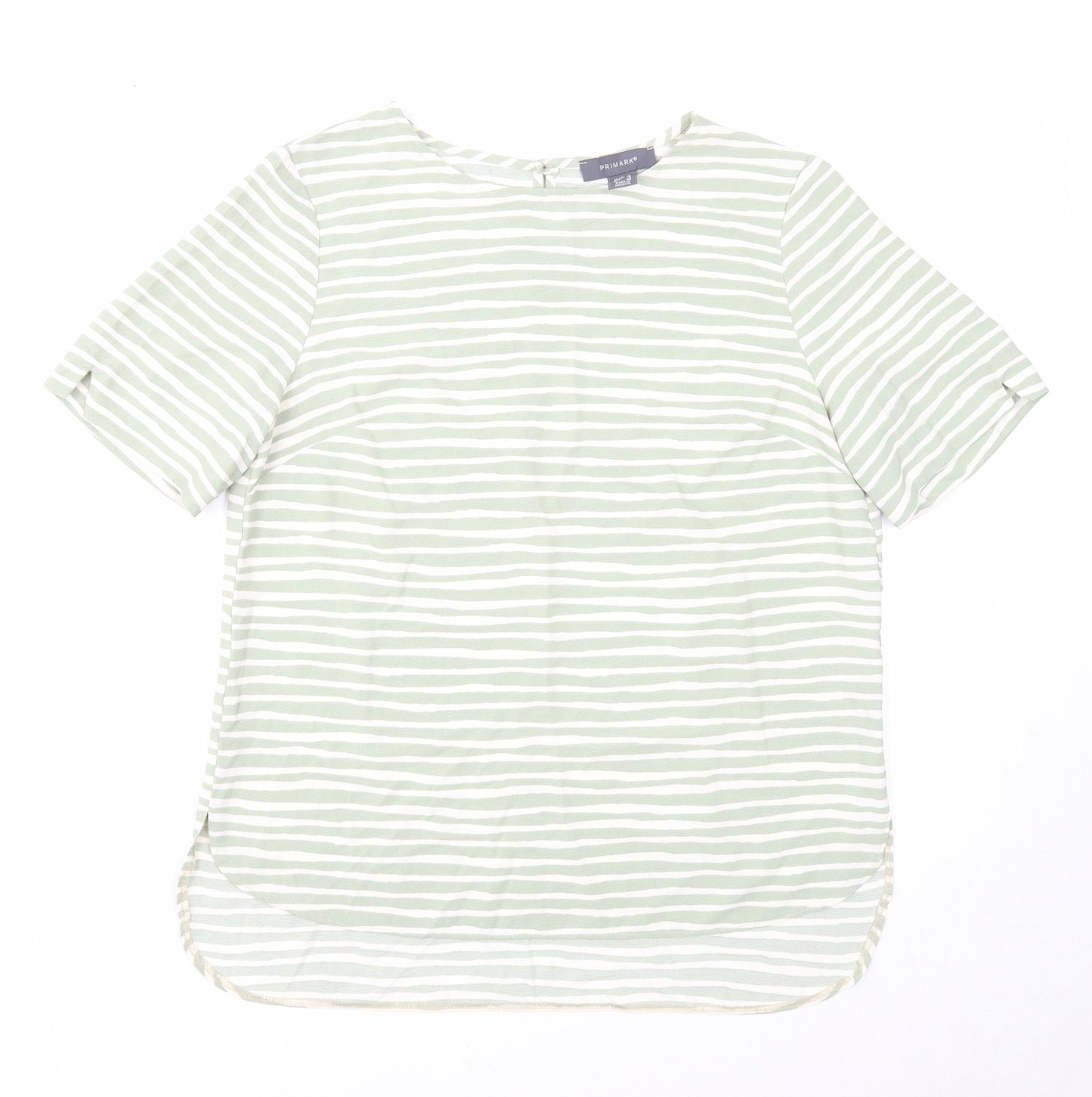 Primark Womens Green Striped Polyester Basic T-Shirt Size 12 Round Neck