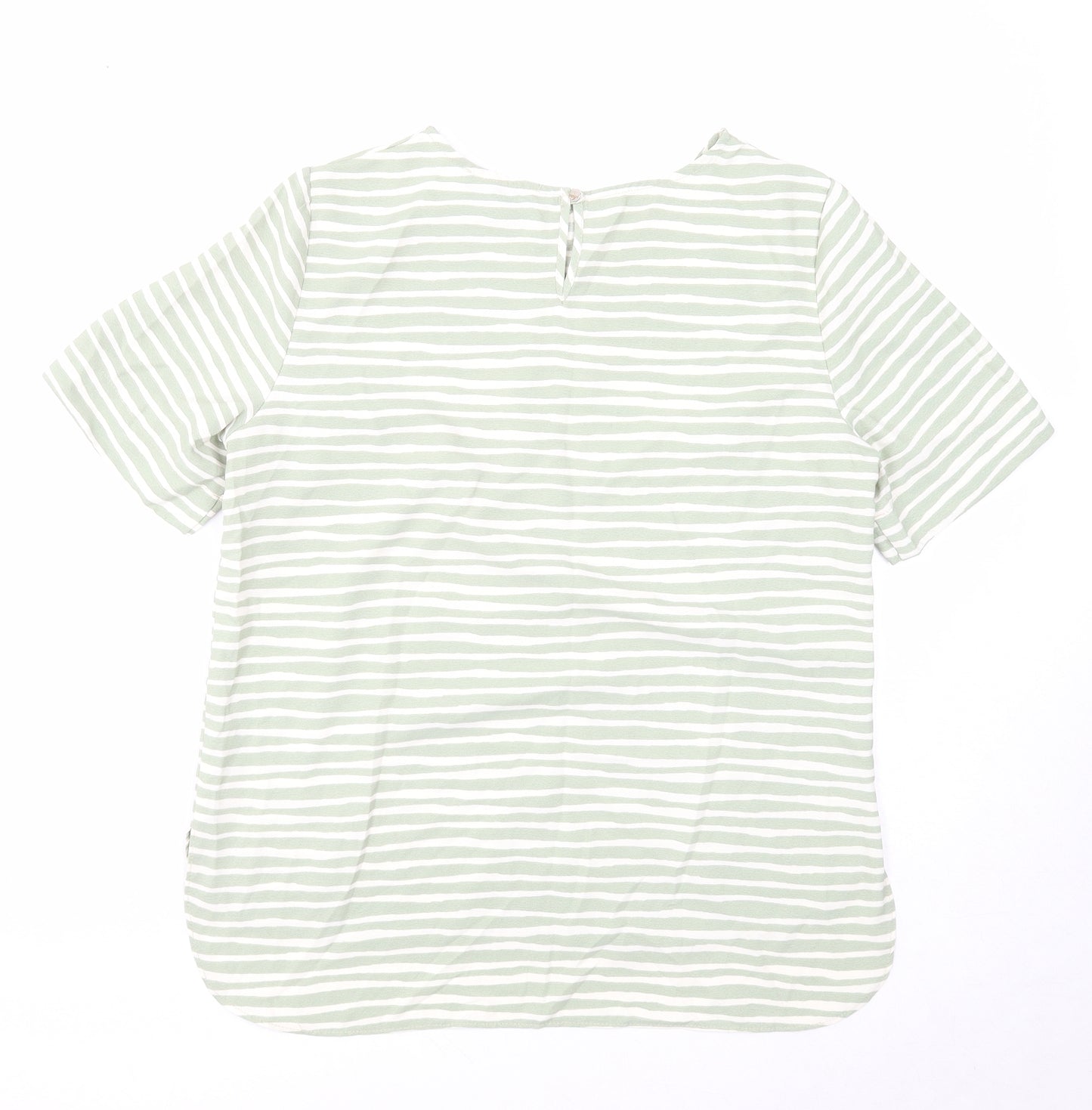Primark Womens Green Striped Polyester Basic T-Shirt Size 12 Round Neck