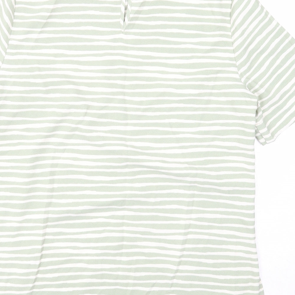 Primark Womens Green Striped Polyester Basic T-Shirt Size 12 Round Neck