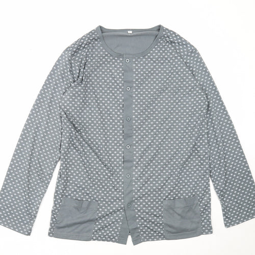 Preworn Womens Grey Geometric Cotton Basic Blouse Size L Round Neck