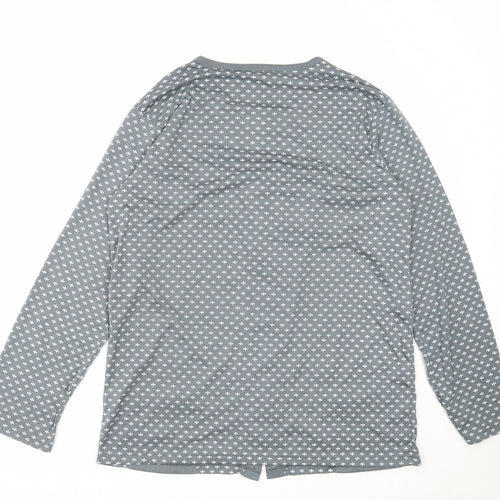Preworn Womens Grey Geometric Cotton Basic Blouse Size L Round Neck