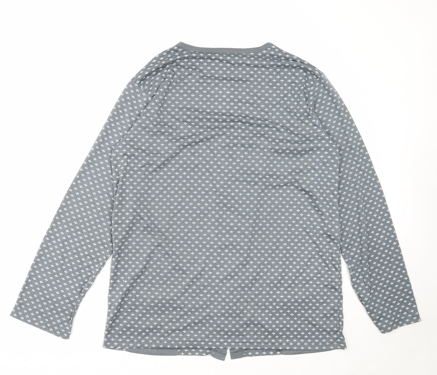 Preworn Womens Grey Geometric Cotton Basic Blouse Size L Round Neck
