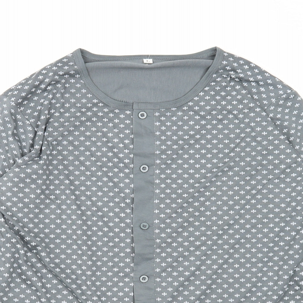 Preworn Womens Grey Geometric Cotton Basic Blouse Size L Round Neck