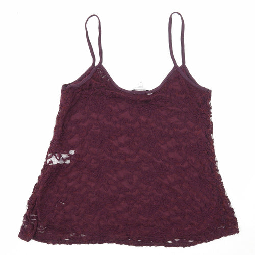 New Look Womens Purple Floral Nylon Basic Tank Size 16 Round Neck