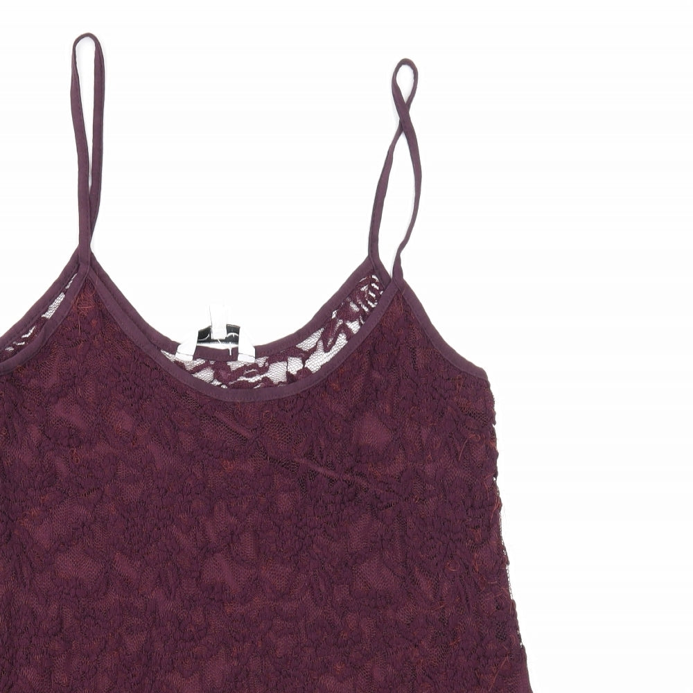 New Look Womens Purple Floral Nylon Basic Tank Size 16 Round Neck
