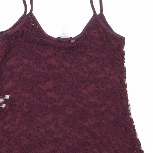 New Look Womens Purple Floral Nylon Basic Tank Size 16 Round Neck
