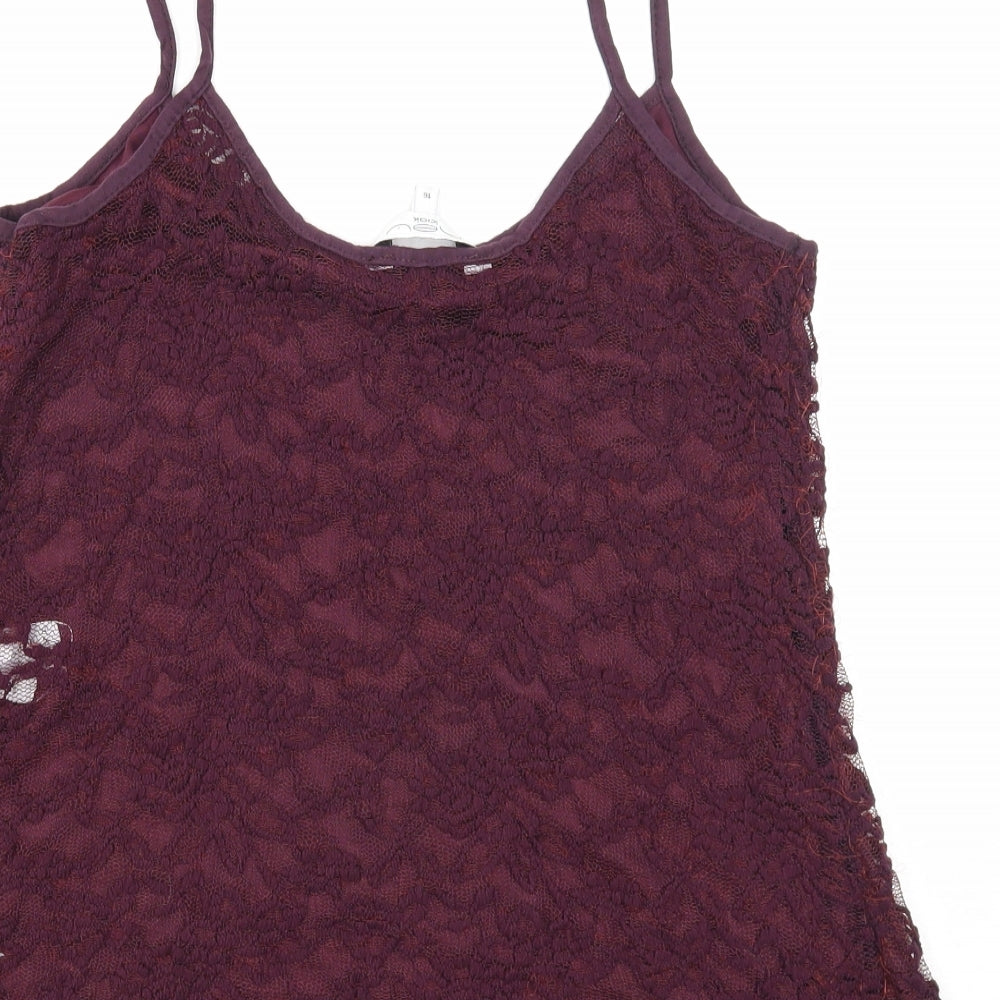New Look Womens Purple Floral Nylon Basic Tank Size 16 Round Neck