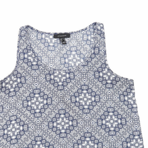 Atmosphere Womens Blue Geometric Polyester Basic Tank Size 12 Round Neck