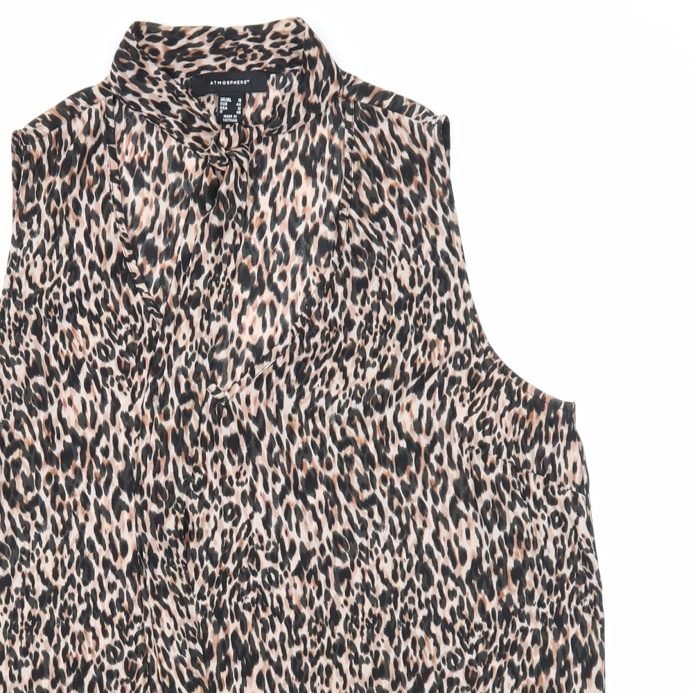 Atmosphere Womens Brown Animal Print Viscose Basic Blouse Size 16 Collared - Leopard Pattern