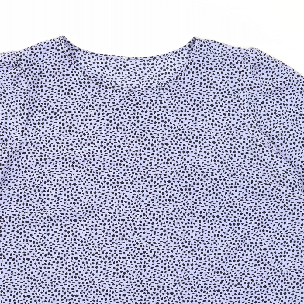 Preworn Womens Blue Geometric Polyester Basic T-Shirt Size 18 Round Neck
