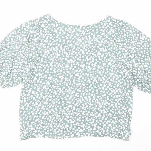 Preworn Womens Green Geometric Viscose Cropped T-Shirt Size 18 V-Neck