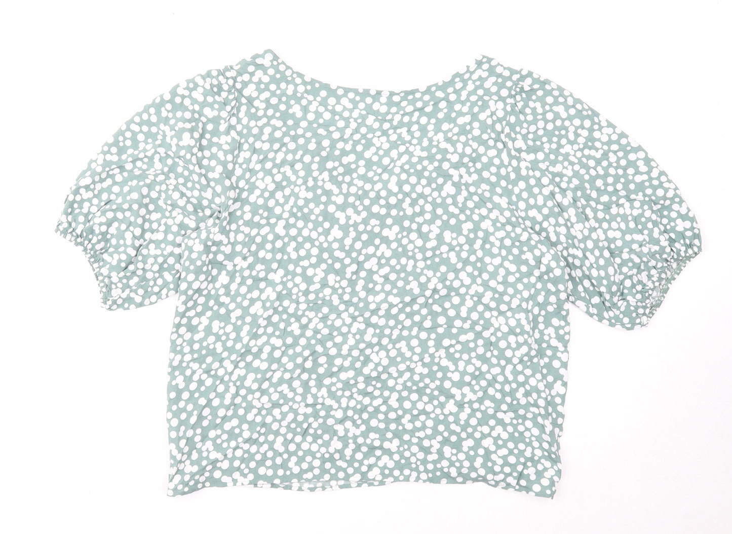 Preworn Womens Green Geometric Viscose Cropped T-Shirt Size 18 V-Neck