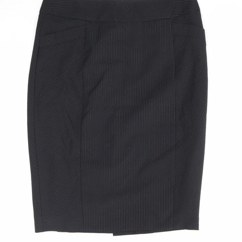Dorothy Perkins Womens Black Striped Polyester Straight & Pencil Skirt Size 10 Zip
