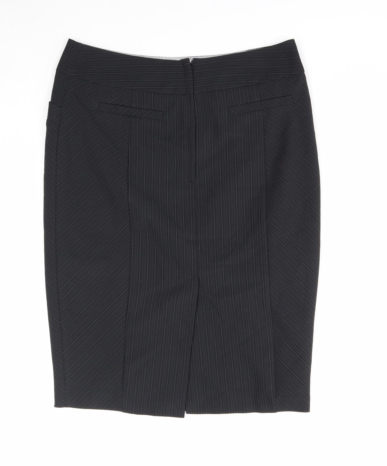 Dorothy Perkins Womens Black Striped Polyester Straight & Pencil Skirt Size 10 Zip