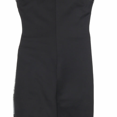 Lipsy Womens Black Floral Polyester A-Line Size 6 Round Neck Zip