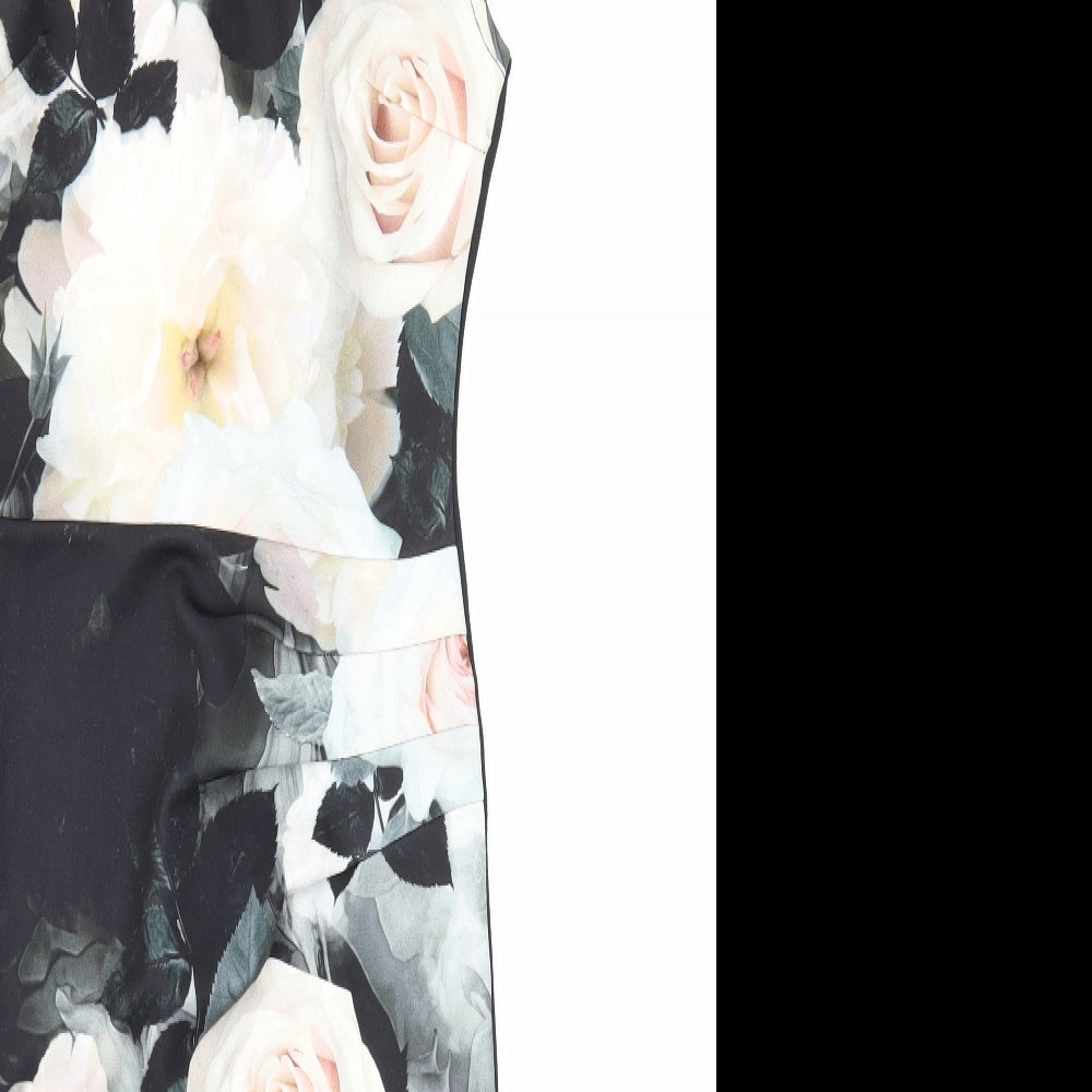 Lipsy Womens Black Floral Polyester A-Line Size 6 Round Neck Zip