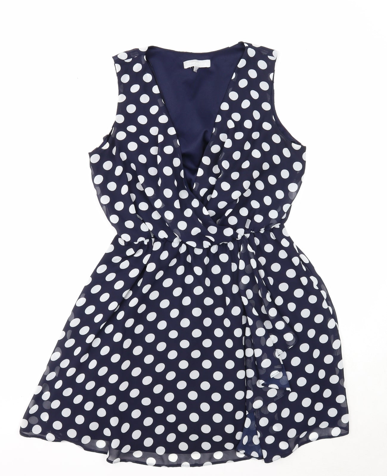 Red Herring Womens Blue Polka Dot Polyester Fit & Flare Size 12 V-Neck Pullover